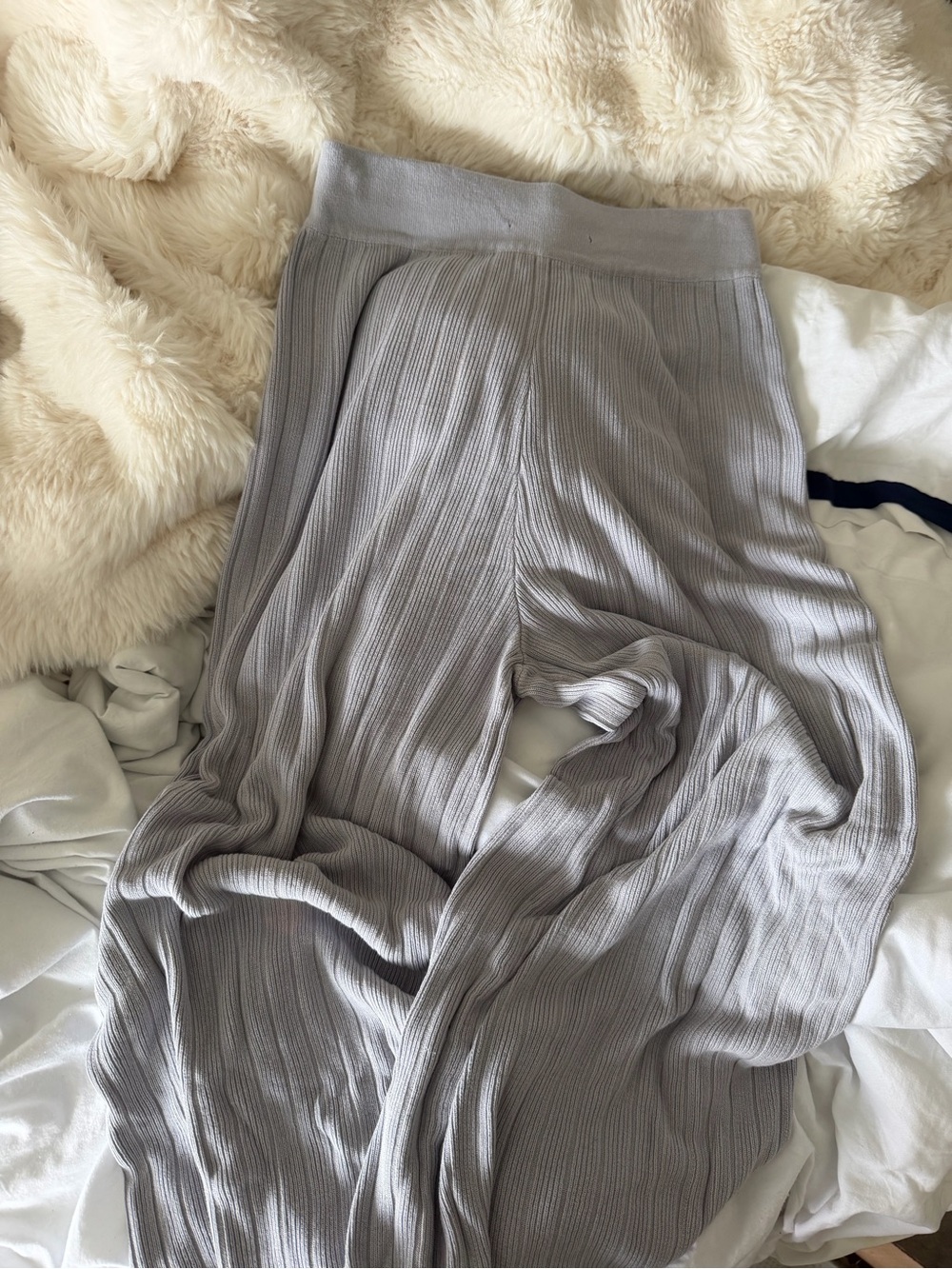 Princess Polly Light Blue Ribbed Flare Pants